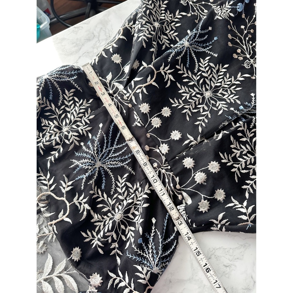 Adrianna Papell Formal Navy Mesh Floral Embroidered Fit & Flare Dress Size 4 - Picture 10 of 14